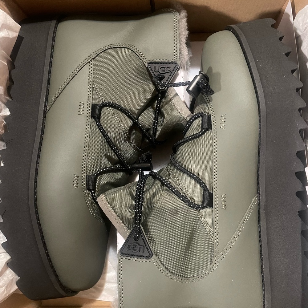 UGG Olive Lace-Up Boots with Rugged Sole